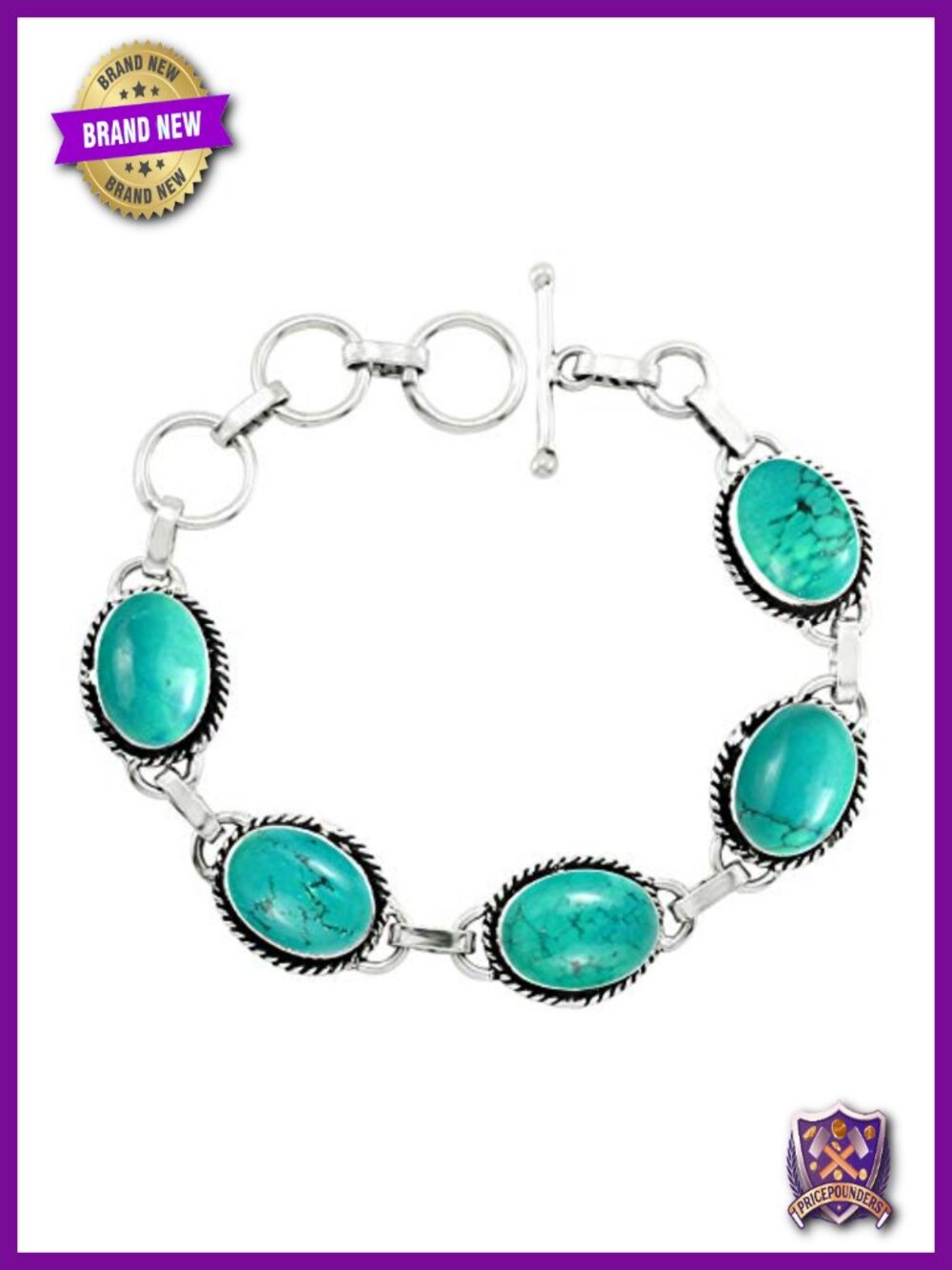 Handmade Turquoise Link Bracelet, Silver Plated Brass